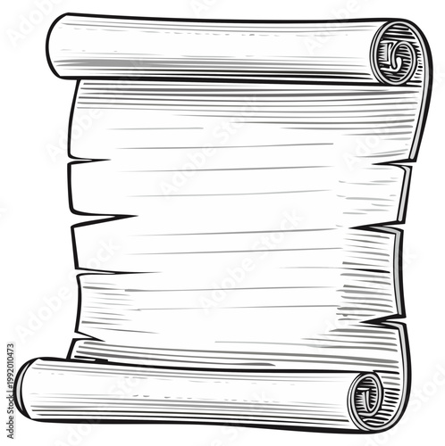 Vintage hand drawn illustration of an old rolled parchment scroll with blank space