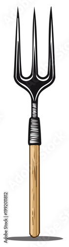 Traditional Three Tined Farming Pitchfork With Wooden Handle