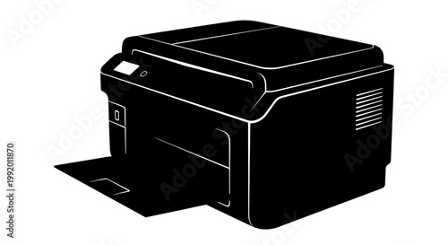 Modern Office Printer Icon, Black Silhouette on White Background