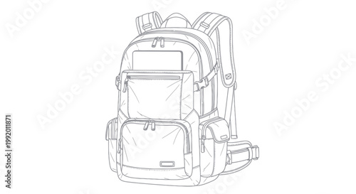 Modern Backpack Line Art Illustration - Travel and Outdoor Gear