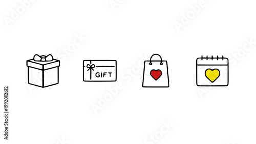 Icons featuring shopping bags, gift boxes, and purchase elements.