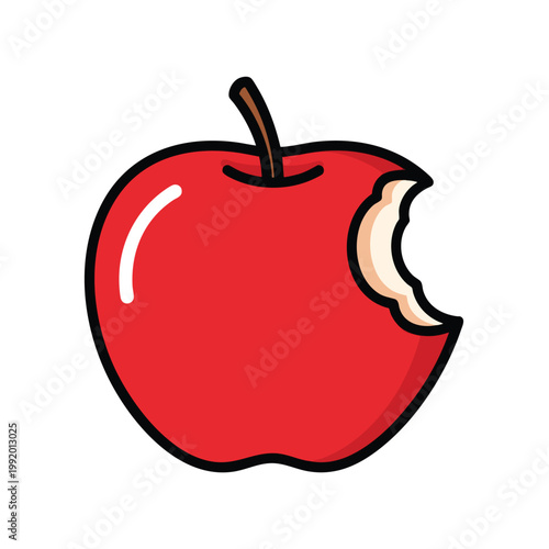 Bright Red Apple with a Bite Taken Out Illustration for Healthy Eating and Food Awareness
