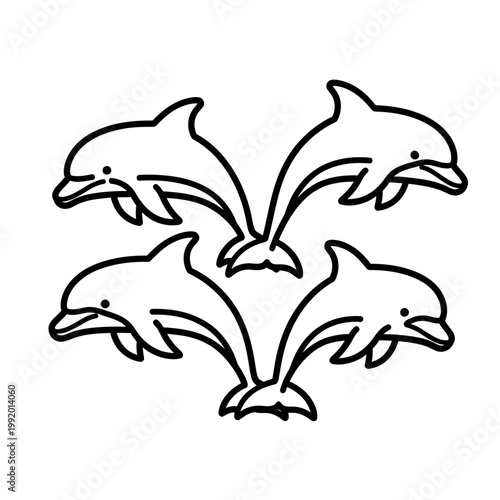 Dolphin Line Art Vector Illustration of Four Jumping Dolphins