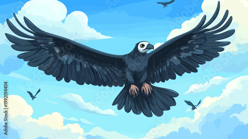 A digitally painted artwork of a bird in flight, with detailed wings against a cloudy sky