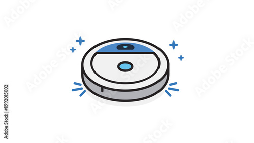 Smart Home Cleaning Robot Vacuum Vector Icon Illustration with Editable Stroke. Modern Flat Design Scalable Graphic for Automated Floor Care, Household Appliances, and Technology Concepts.