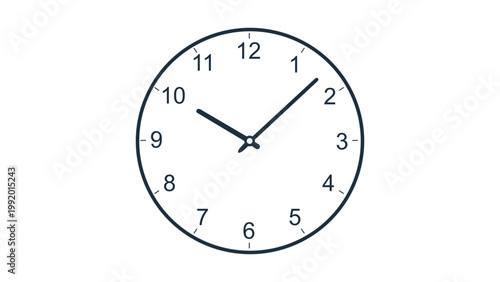 Minimalist Round Analog Wall Clock Vector Icon with Editable Stroke. Clean black line illustration of a circular timekeeper face showing ten past ten, isolated on white background. Scalable graphic.