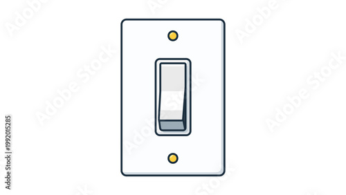Modern Flat Vector Icon of a Rectangular Wall Light Switch on a White Background, Featuring an Editable Stroke for Customizable Line Weight, Minimalist Illustration for Home and Interior Design.