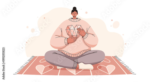 Woman Meditating with Glowing Heart Crystal, Inner Peace, Self Love, Mindfulness