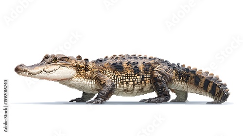 Pixel Art Realistic Crocodile Illustration Isolated on Plain White Background