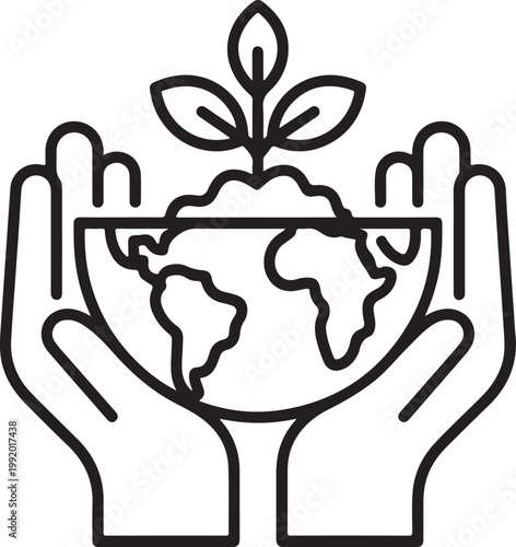 Hands holding earth globe with sprouting plant symbolizing sustainability environmental protection global care .