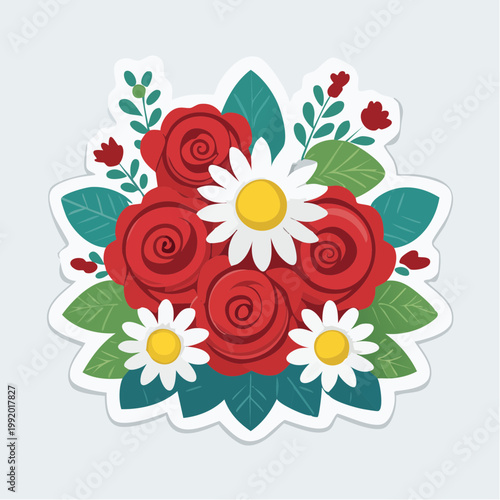 Bouquet of Red Roses and Daisies