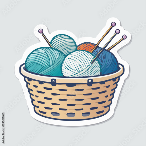 Basket of yarn balls and knitting needles