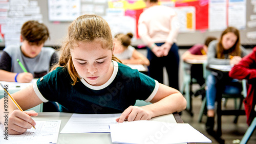 Obraz na plátně Focused students taking classroom test