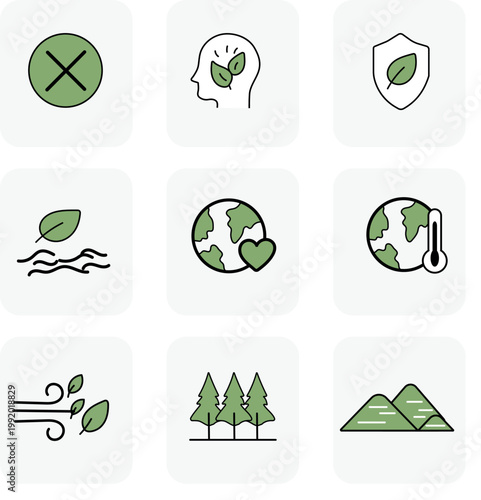 Eco Icon Set – Sustainability, Recycling and Environmental Protection Symbols Collection