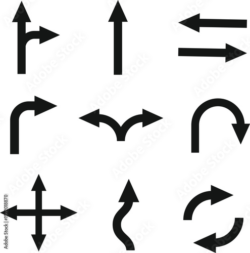 Black directional arrow icon set for navigation and wayfinding vector