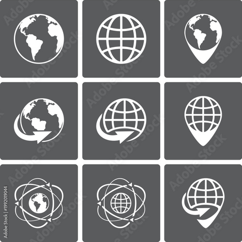 Flat design globe icons for global news and media vector