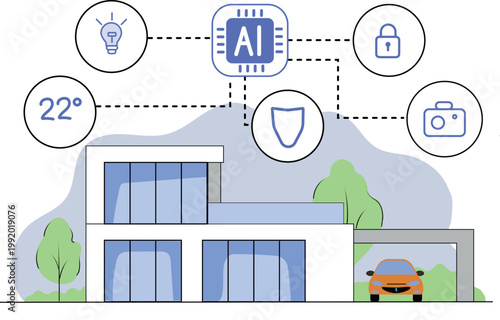 Smart Home Illustration – Modern House Automation, IoT Technology and Connected Living Concept