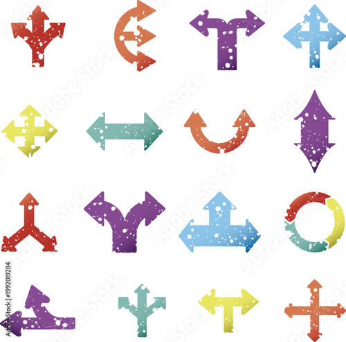 Pointing arrow icons for wayfinding and digital interface systems vector