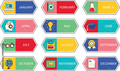 Round colorful icons for profile calendar and search functions vector