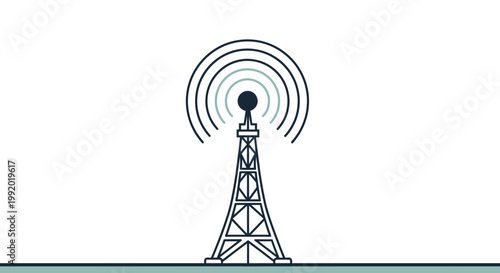 A 3d vector illustration of a wireless communication tower with a radio antenna symbol transmitting a mobile network signal for internet broadcasting and technology connection isolated on white