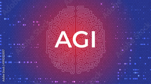 Artificial General Intelligence AGI Concept with Radiating Digital Network and Futuristic Data Visualization