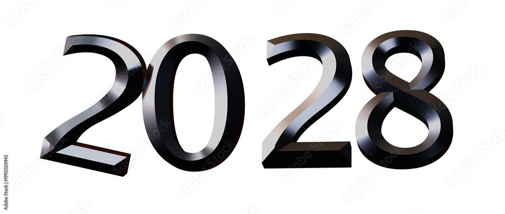 Fototapeta premium A striking metallic 2028 in a futuristic design against a clean white backdrop, perfect f