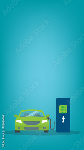 Electric Car Charging Station Vector Illustration Clean EV Energy Concept Eco Transportation Battery Power Flat Design	