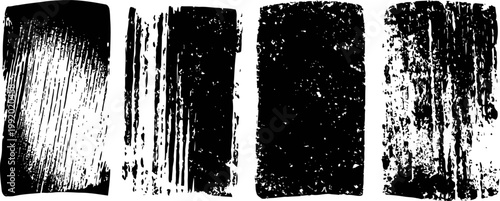 Four vertical black grunge textured brush strokes with distressed and scratched effects