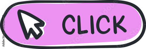 Pink Hand Drawn Click Button Sticker with Cursor