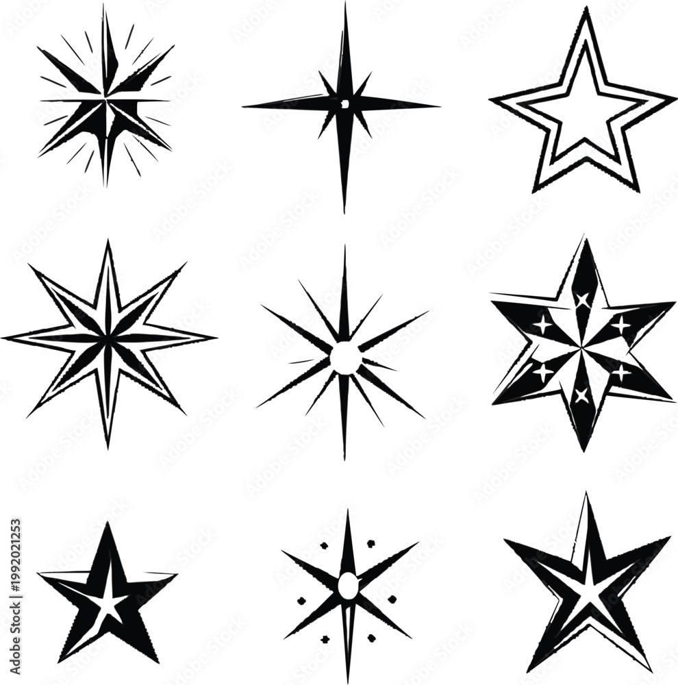 Fototapeta premium collection of decorative star and sparkle vector icons flat design illustration