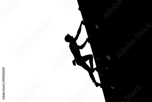 Conquering the Ascent: A silhouette of a determined climber scaling a rock face against a stark contrast, embodying resilience and ambition.