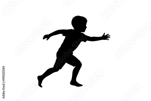Silhouette Run: A dynamic silhouette of a young child sprinting forward, showcasing motion and energy. Capturing the spirit of youth.