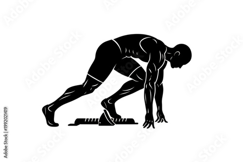 Ready to Sprint: A determined athlete poised at the starting line, embodying power and anticipation for the race. A silhouette of determination and focus, ready to achieve a personal best.