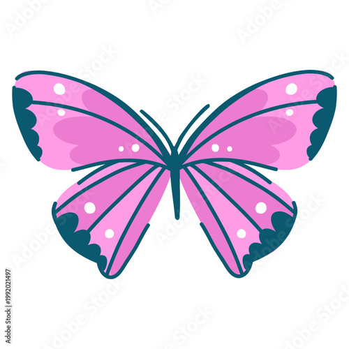 Danaid butterfly in sparkling purple pink color, insect on white