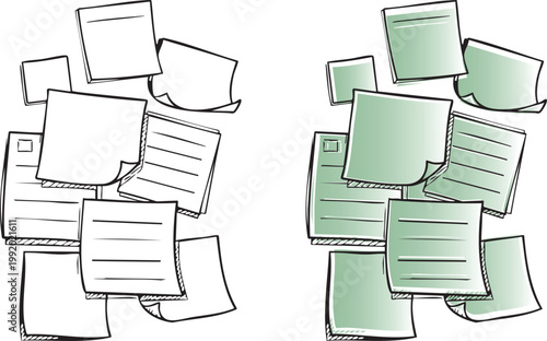 Hand Drawn Doodle of Sticky Notes Set Vector Illustration for Office Reminders and Business To-Do List