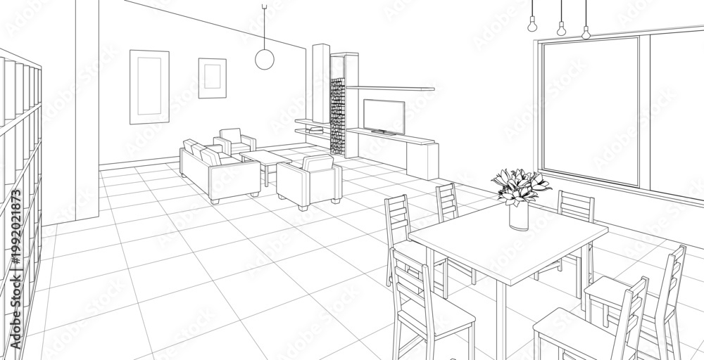 Fototapeta premium interior kitchen living room 3d illustration 