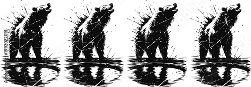 Grizzly bear silhouette with splash effect reflected in water wild animal nature design