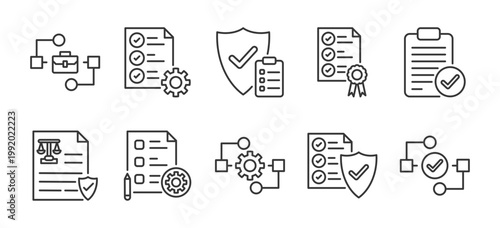 Procedure Management Icon Set Outline Vector Style For Workflow Standardization Business Process Control And Operational Efficiency With Modern Design
