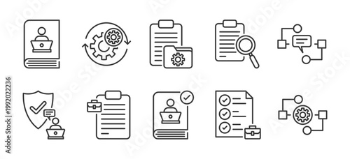 Business Procedure Icon Pack Outline Vector Style For Workflow System Management Process Control And Operational Standards With Professional Design