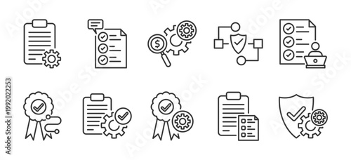 Workflow Standard Icon Collection Outline Vector Style For Business Procedure Management System Control And Process Optimization With Modern Design