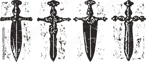 antique dagger silhouette set with ornate crossguards medieval weapon designs with historical blade shapes