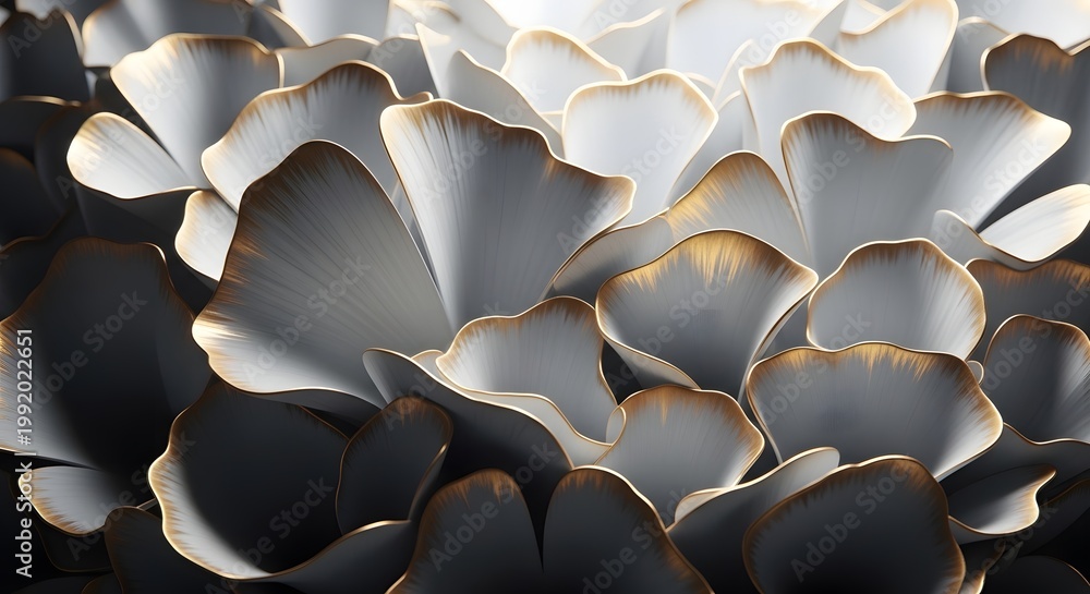 Obraz premium Closeup abstract composition of delicate white and grey petals with subtle golden edges creating a luxurious floral pattern