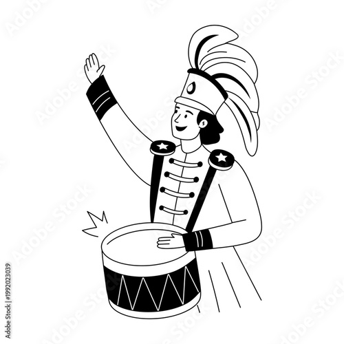 A doodle style illustration showing a circus drummer

