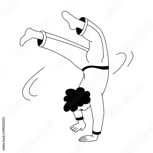 A drawing style illustration showing a character performing gymnastics
