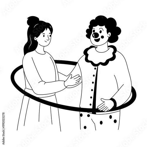 A sketchy style illustration showing a clown holding hula hoop
