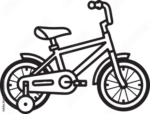 Black and white bicycle icon, kid's bike, balance bike, vector illustration