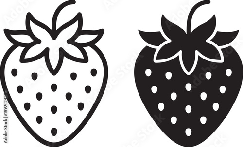Strawberry pair icon outline and solid berry fruit vector illustration