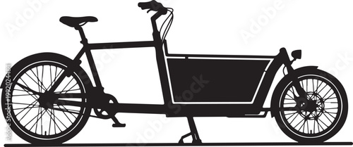 Cargo Bike, Electric Bicycle, Black Vector Illustration, City Transport, Delivery Cycle