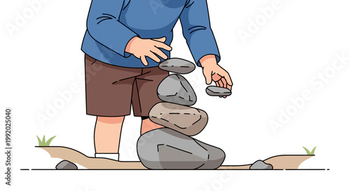 Man stacking rocks in a pile.