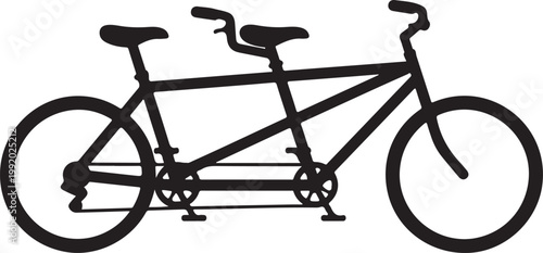 Tandem bicycle, double bike, couple cycling, black illustration, vector icon